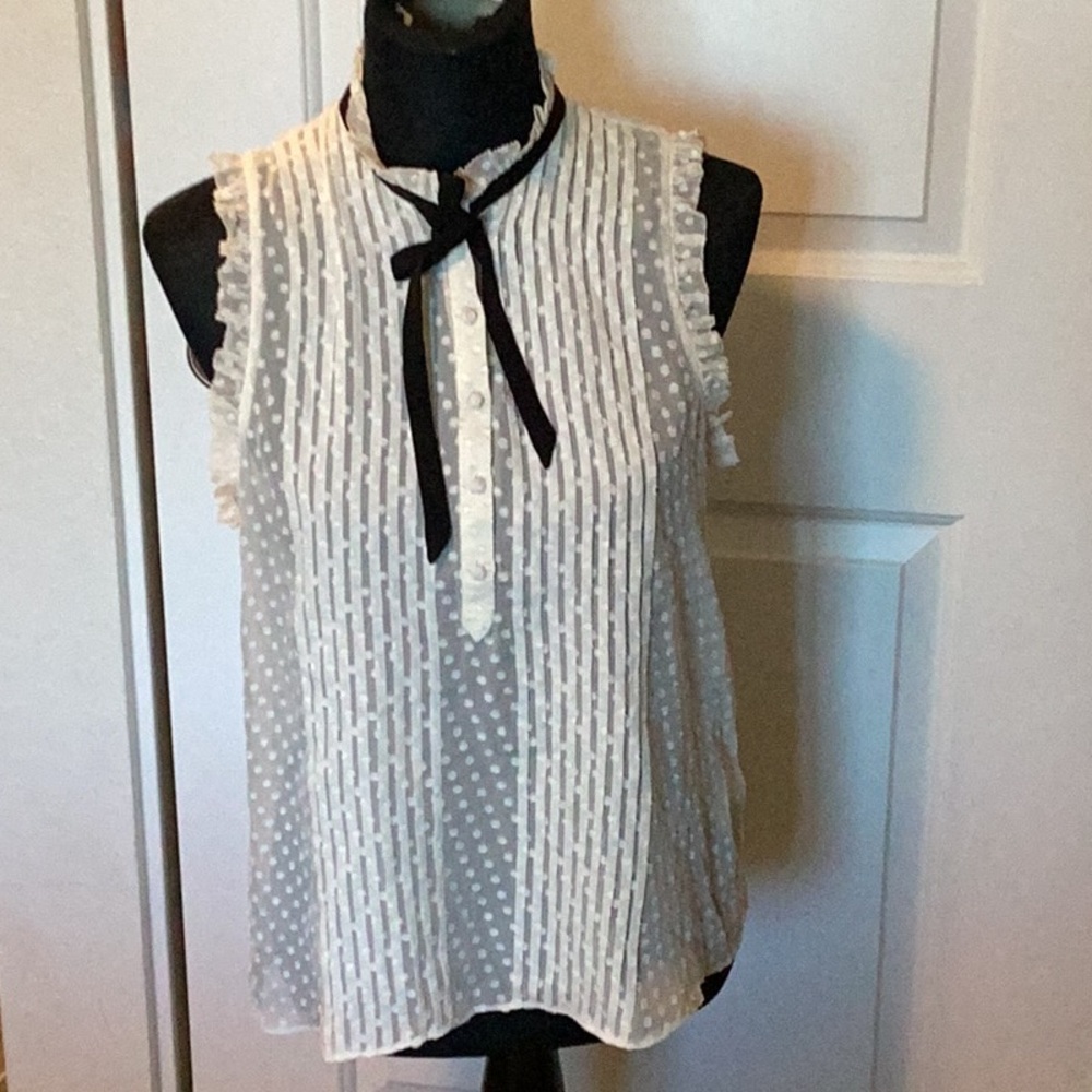 Joie Ivory Fil Coupe’ polka dots Silk Blouse S